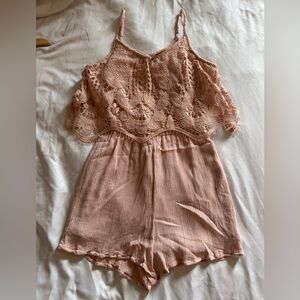 Mossimo Blush Pink Crochet Romper Junior’s XS | Elegant, Layer for Fall